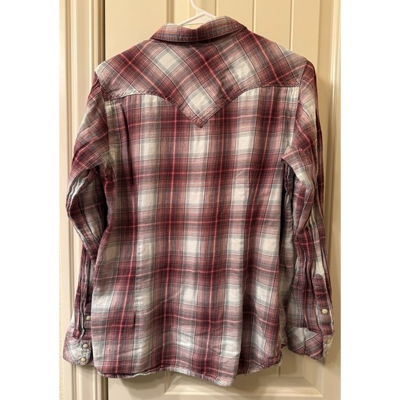 Ariat Real Shirt Womens Large Red Plaid Long Sleeve Pearl Snap Western Top L - Picture 5 of 6